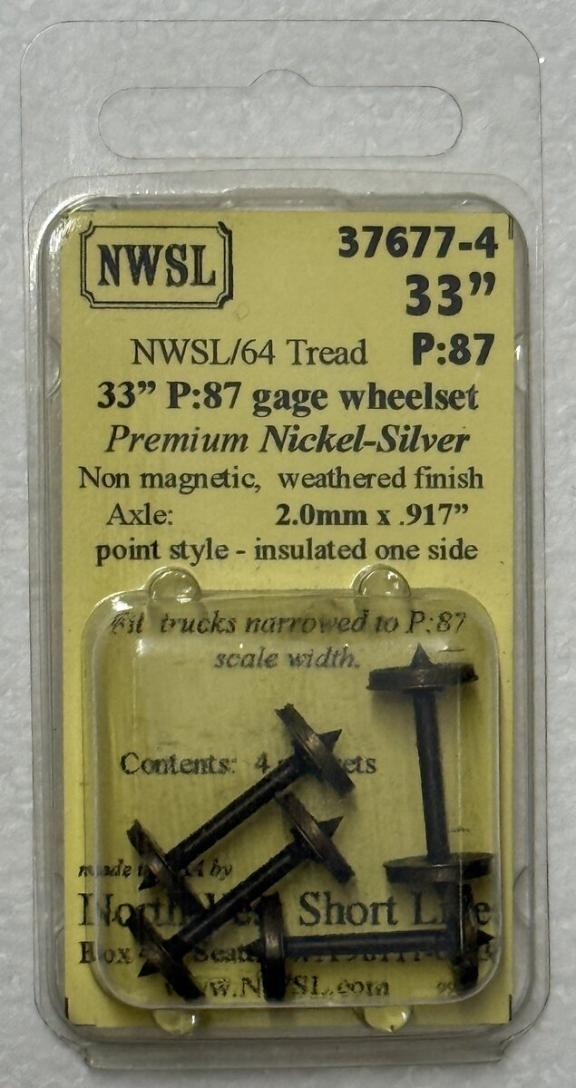 Northwest Short Line 37677-4 HO Proto: 87 Pointed .917 Axle N-S Wheelset 33"/64
