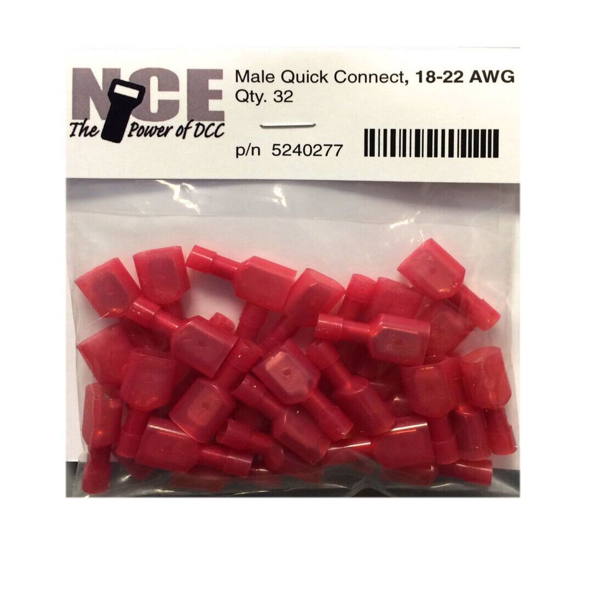 NCE 0277 HO 18-22 AWG Male Quick Connectionion Red (Bag of 32)