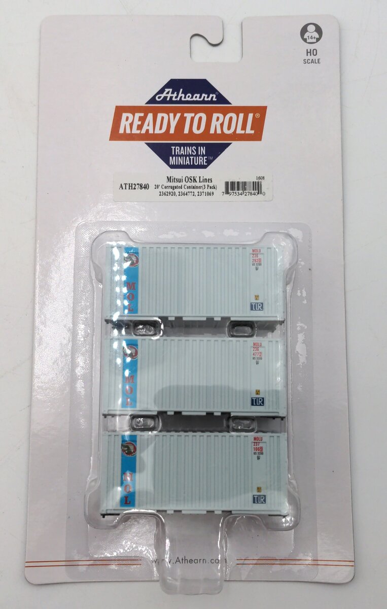 Athearn 27840 HO Scale MOLU RTR 20' Corrugated Container w/ Panel (Pack of 3)