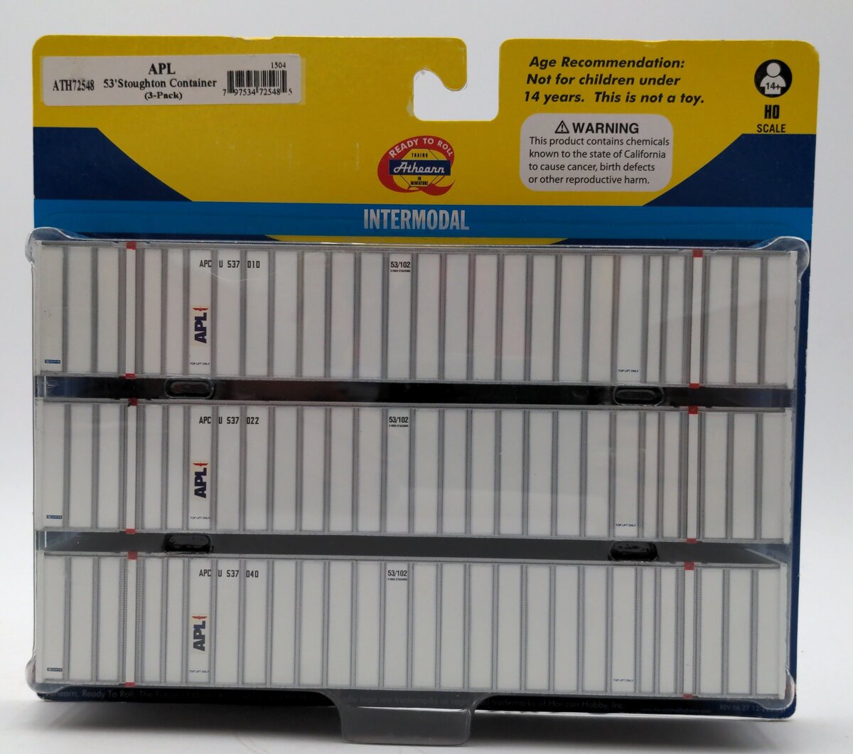 Athearn 72548 HO APL 53' Stoughton Container RTR #1 (Pack of 3)