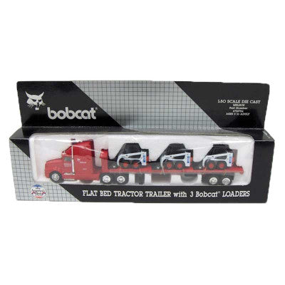 K-Line 6722754 1:50 Die Cast Bobcat Flat Bed Tractor Trailer W/3 Loaders EX/Box