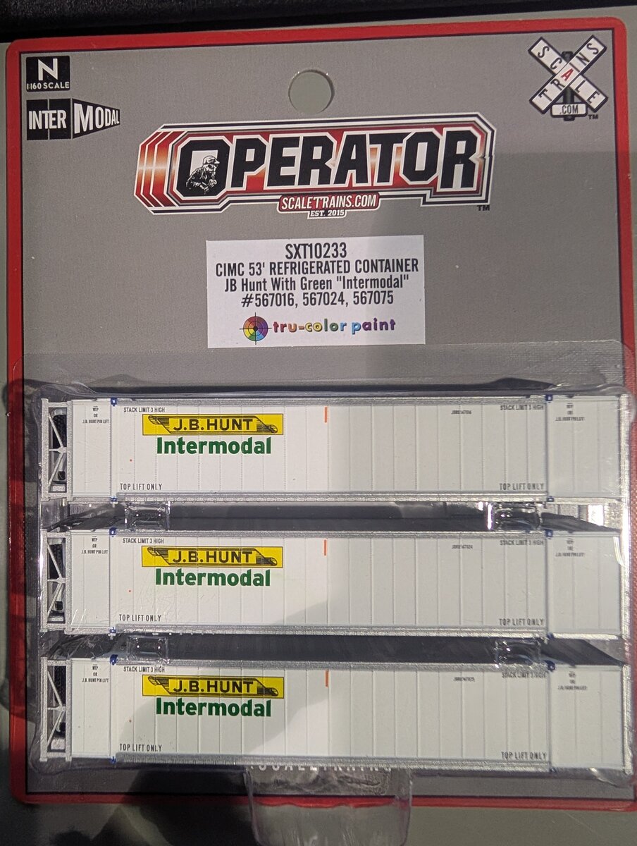 Scale Trains SXT10233 N JB Hunt/Intermodal CIMC 53’ Reefer Container (Set of 3)