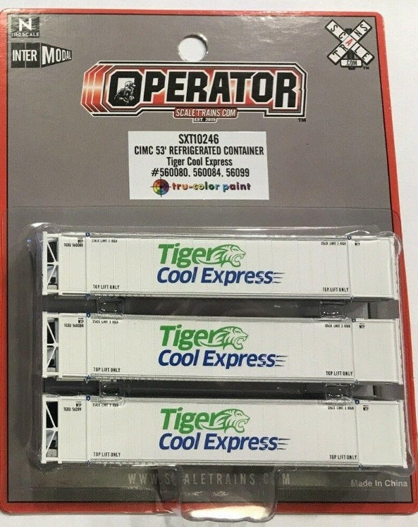 Scale Trains SXT10248 N Tiger Cool Express CIMC 53’ Reefer Container (Pack of 3)