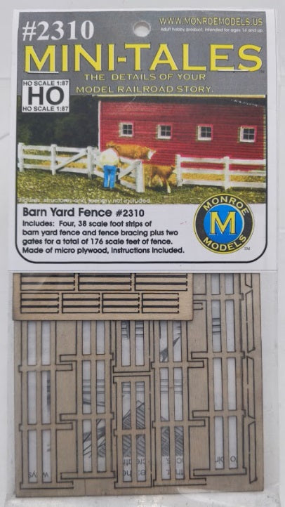 Monroe Models 2310 HO Scale Mini-Tales Barn Yard Fence Micro Plywood Kit