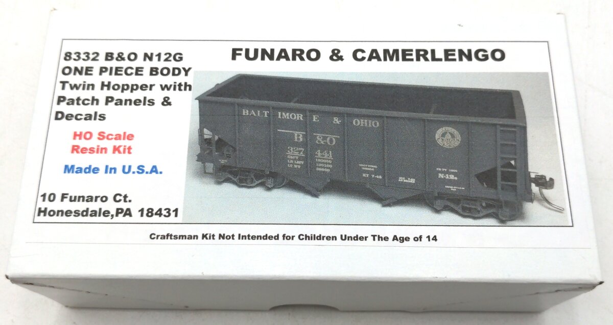 Funaro & Camerlengo 8332 HO Baltimore & Ohio N12G One-Piece Body Twin Hopper
