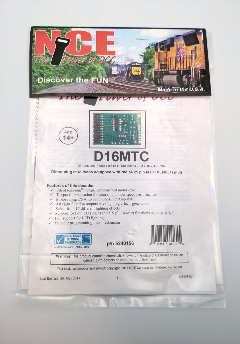 NCE 0156 HO D16MTC Six Function Decoder with 21 Pin MTC Plug