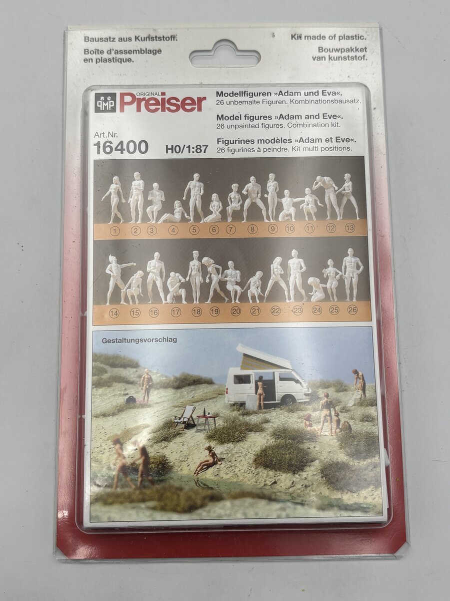 Preiser 16400 HO Unpainted Adam & Eve Plastic Figure Kit (Set of 26)