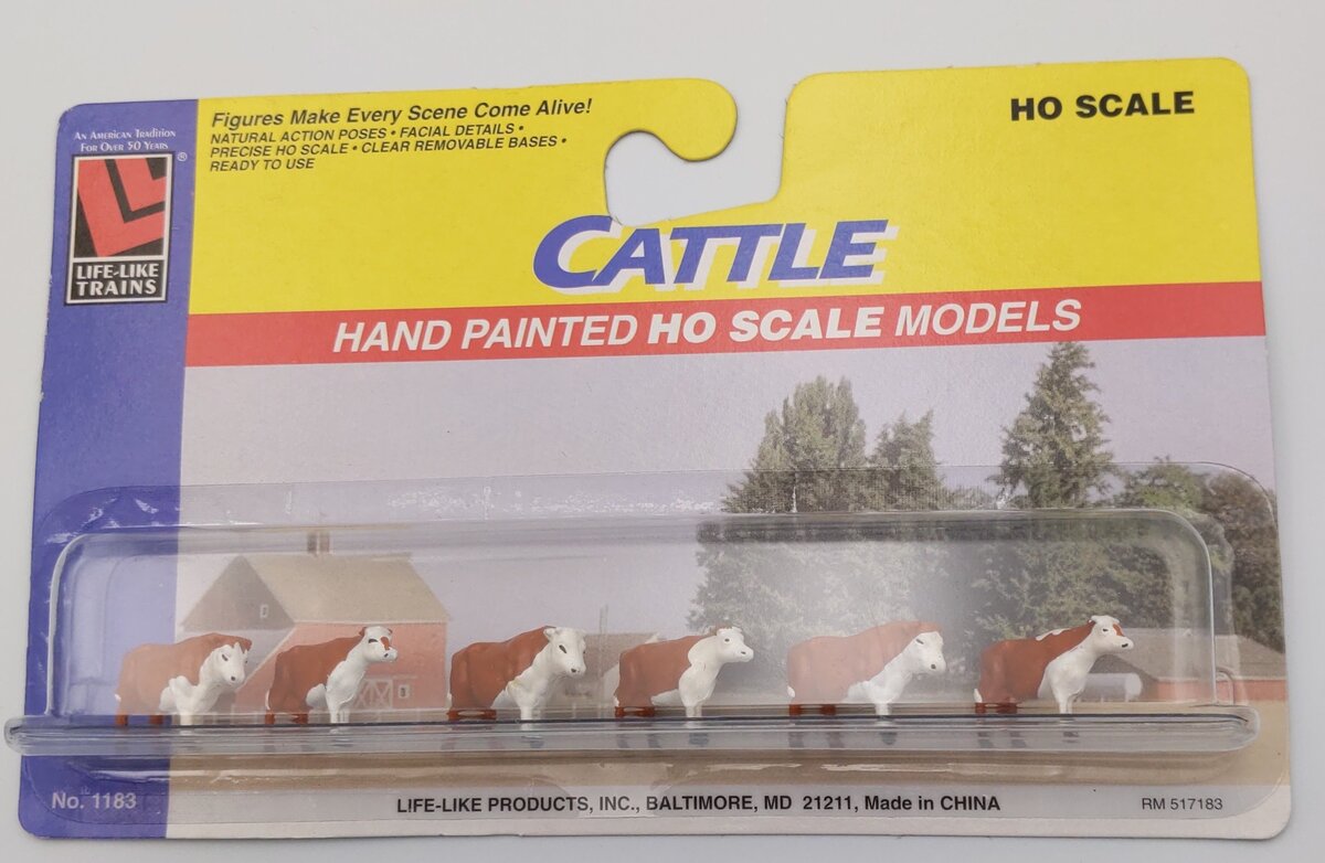 Life Like 1183 HO Scale Brown & White Cattle - Hand Painted Figure (Pack of 6)
