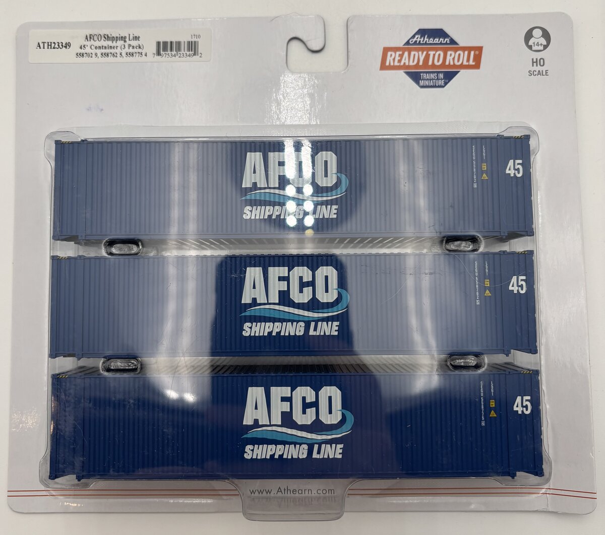 Athearn 23349 HO AFCO/Shipping Line 45' Ready-to-Run Container (Pack of 3)
