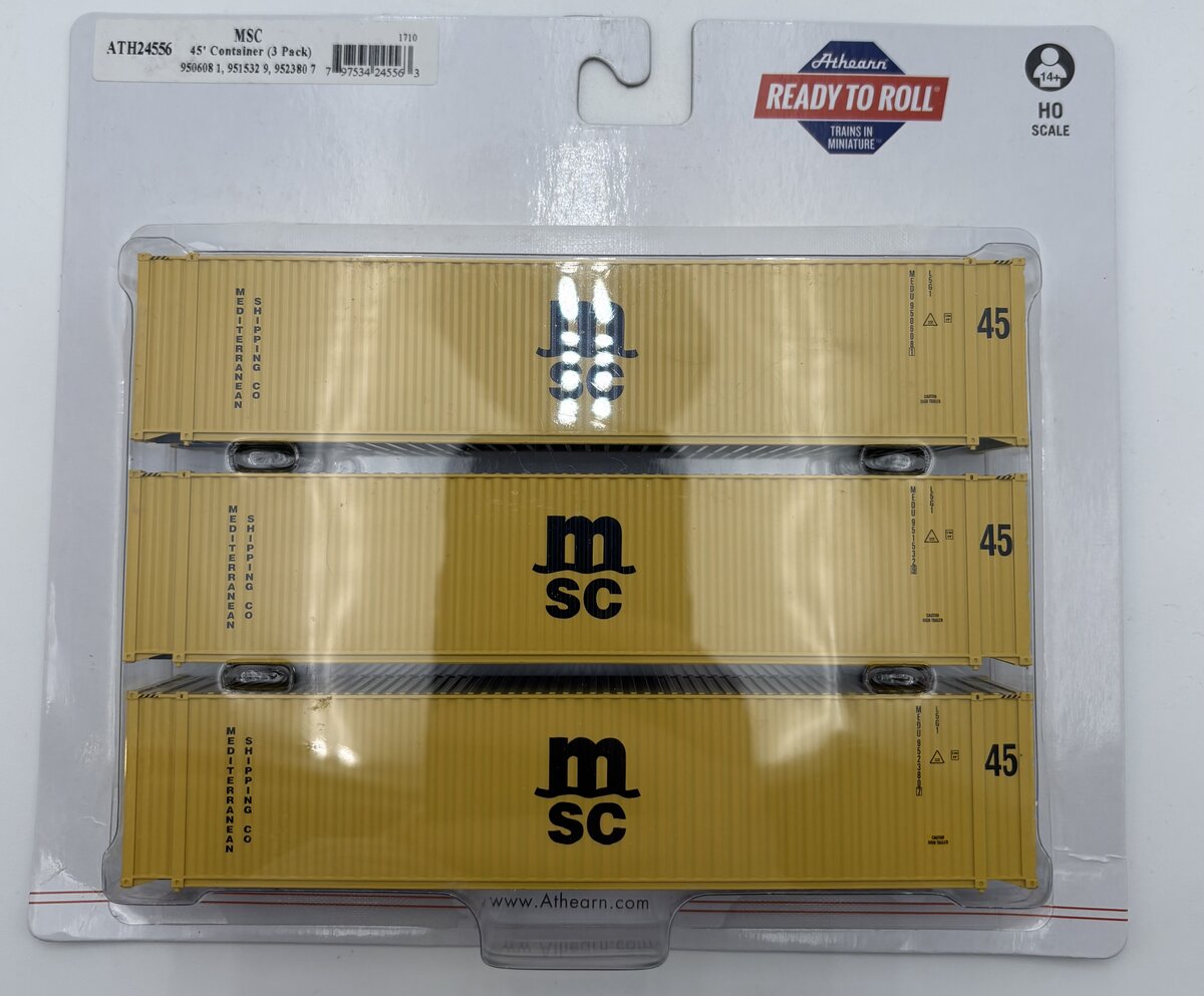 Athearn 24556 HO MSC 45' Ready-to-Run Container (Pack of 3)