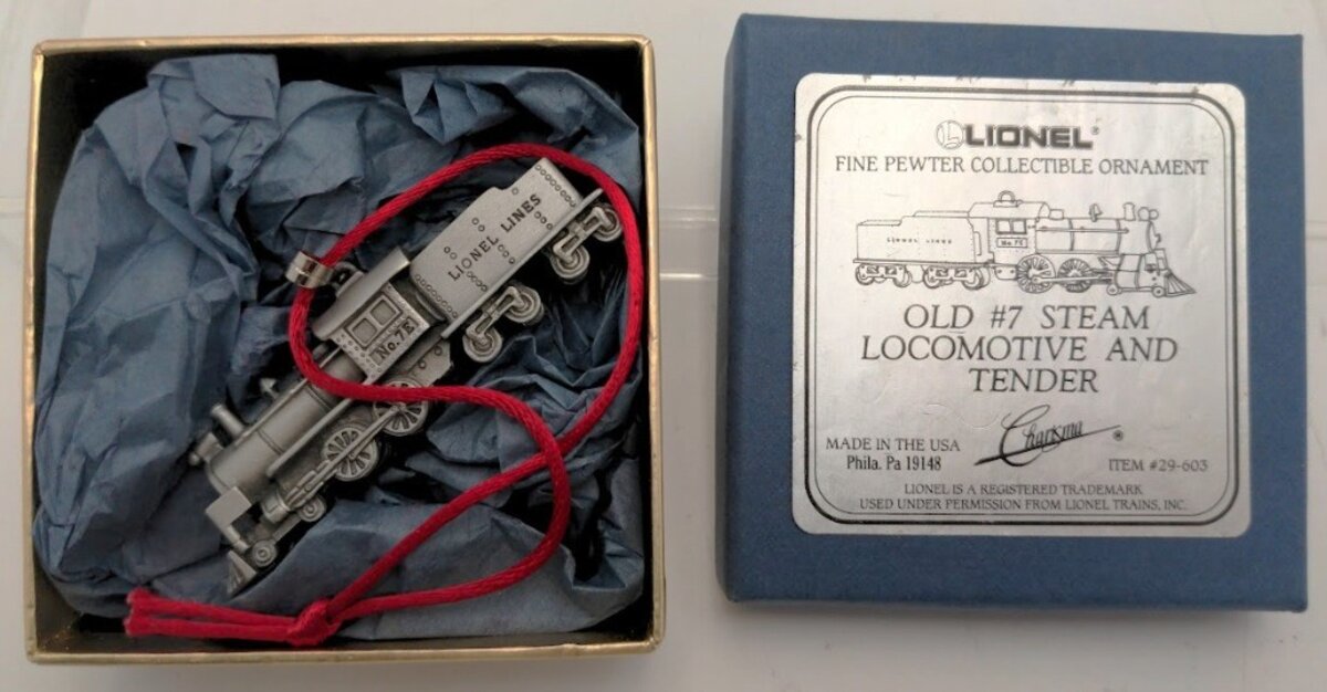 Lionel 29-603 Fine Pewter Collectible Ornament Old #7 Steam Locomotive &Tender