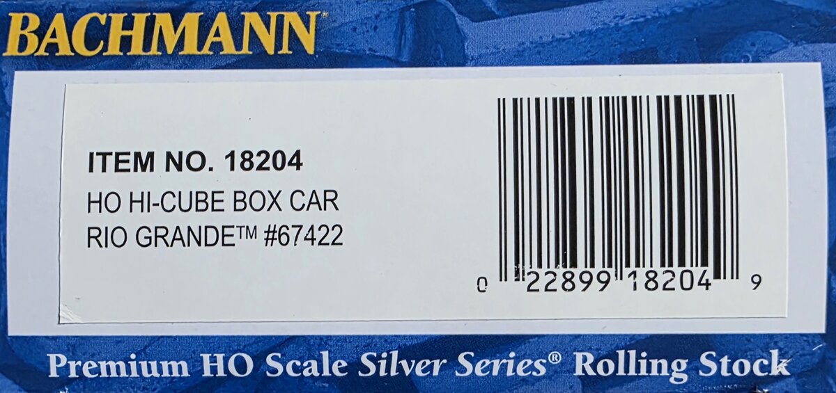 Bachmann 18204 HO Rio Grande Hi-Cube Boxcar #67422