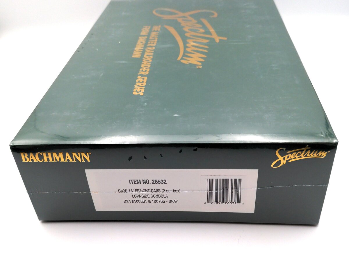 Bachmann 26532 On30 USA Gray 18' Low-Side Gondola #100501/100705 (Set of 2)