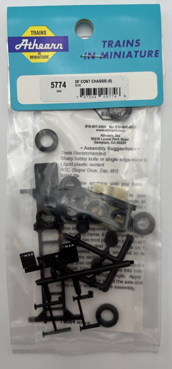 Athearn 5774 HO NYK 20' Container Chassis Black Plastic Kit