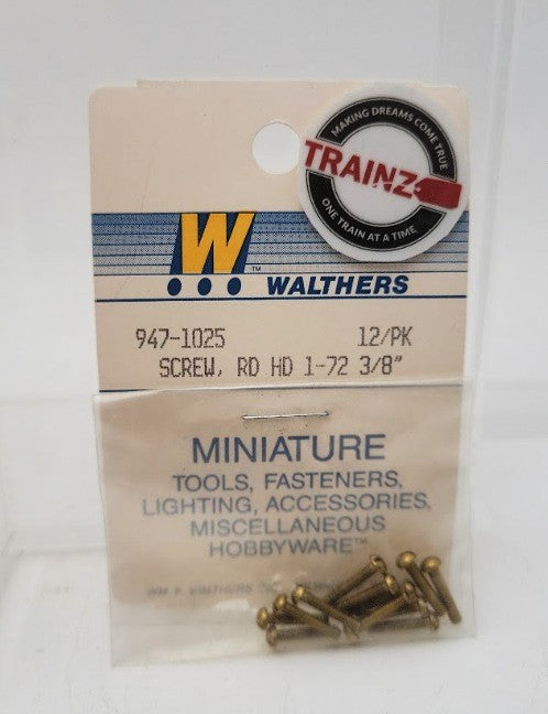 Walthers 947-1025 1-72 3/8" Brass Round Head Machine Screw (Pack of 12)