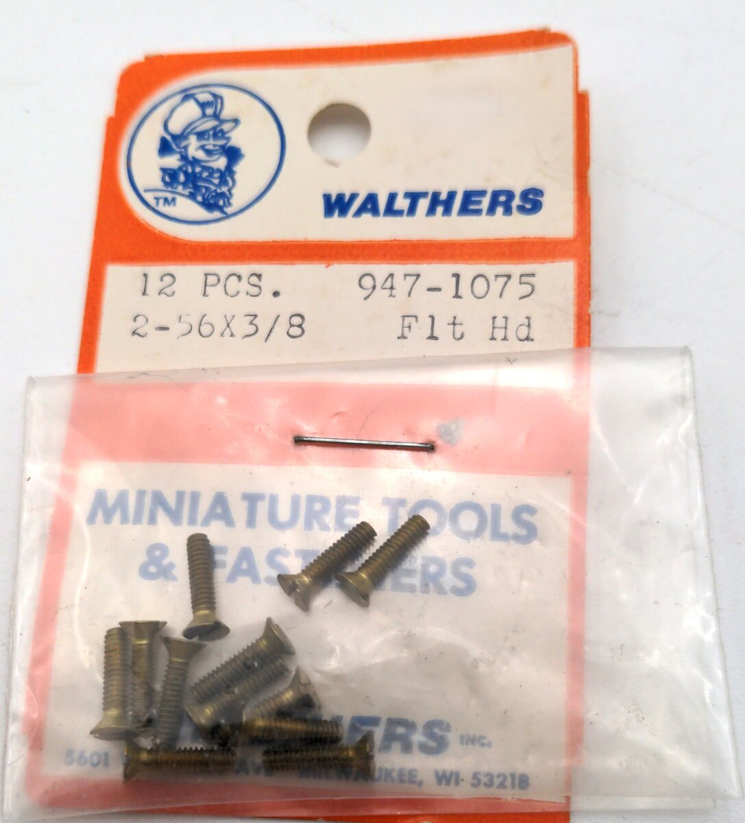 Walthers 947-1075 2-56 3/8 Brass Flat Head Machine Screw (Pack of 12)
