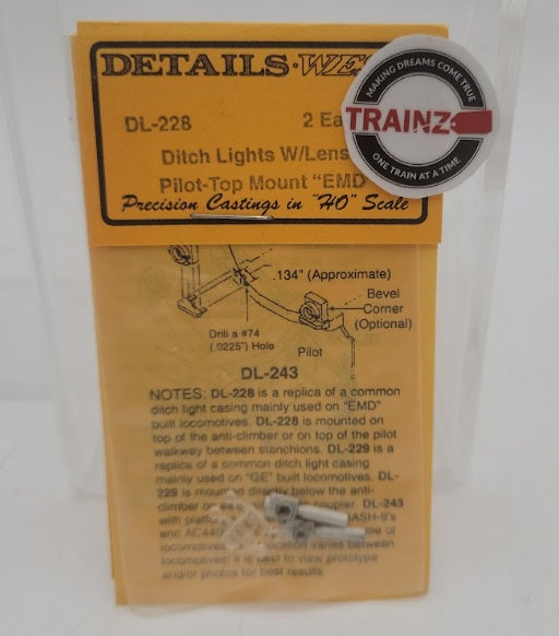 Details West DL-228 HO Scale Ditch Lights W/Lenses Pilot-Top Mount EMD Kit