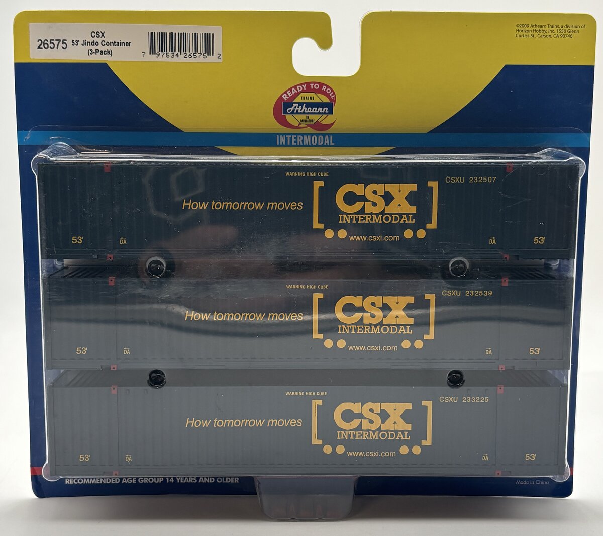 Athearn 26575 HO CSX 53' Jindo Intermodal Container Ready-To-Roll (Pack of 3)