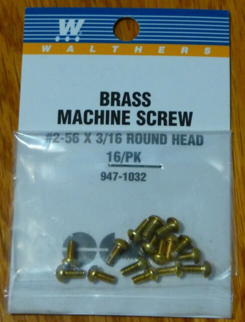 Walthers 947-1032 2-56 3/16" Brass Round Head Machine Screws (Pack of 16)