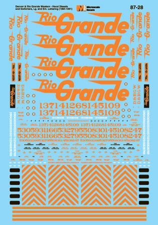 Microscale 87-28 HO Rio Grande Hood Diesels Large & Small Lettering Decal Sheet