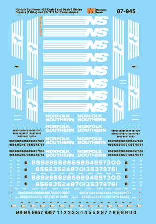Microscale 87-945 HO Norfolk Southern GE Dash-8 & Dash-9 Locomotive Decal Sheet