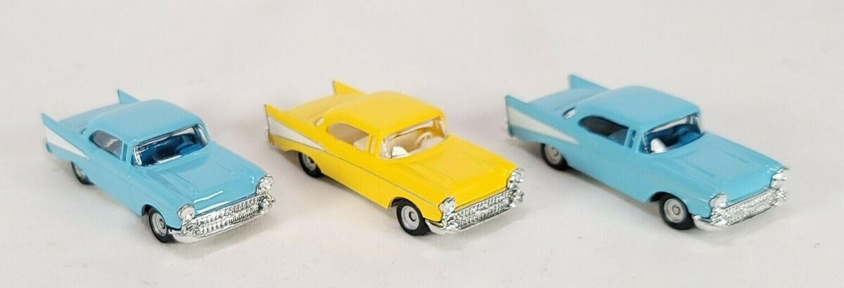 Con-Cor 0004-004001 HO Mini Exacts 1957 Chevi Car Blue & Yellow (Pack of 3)