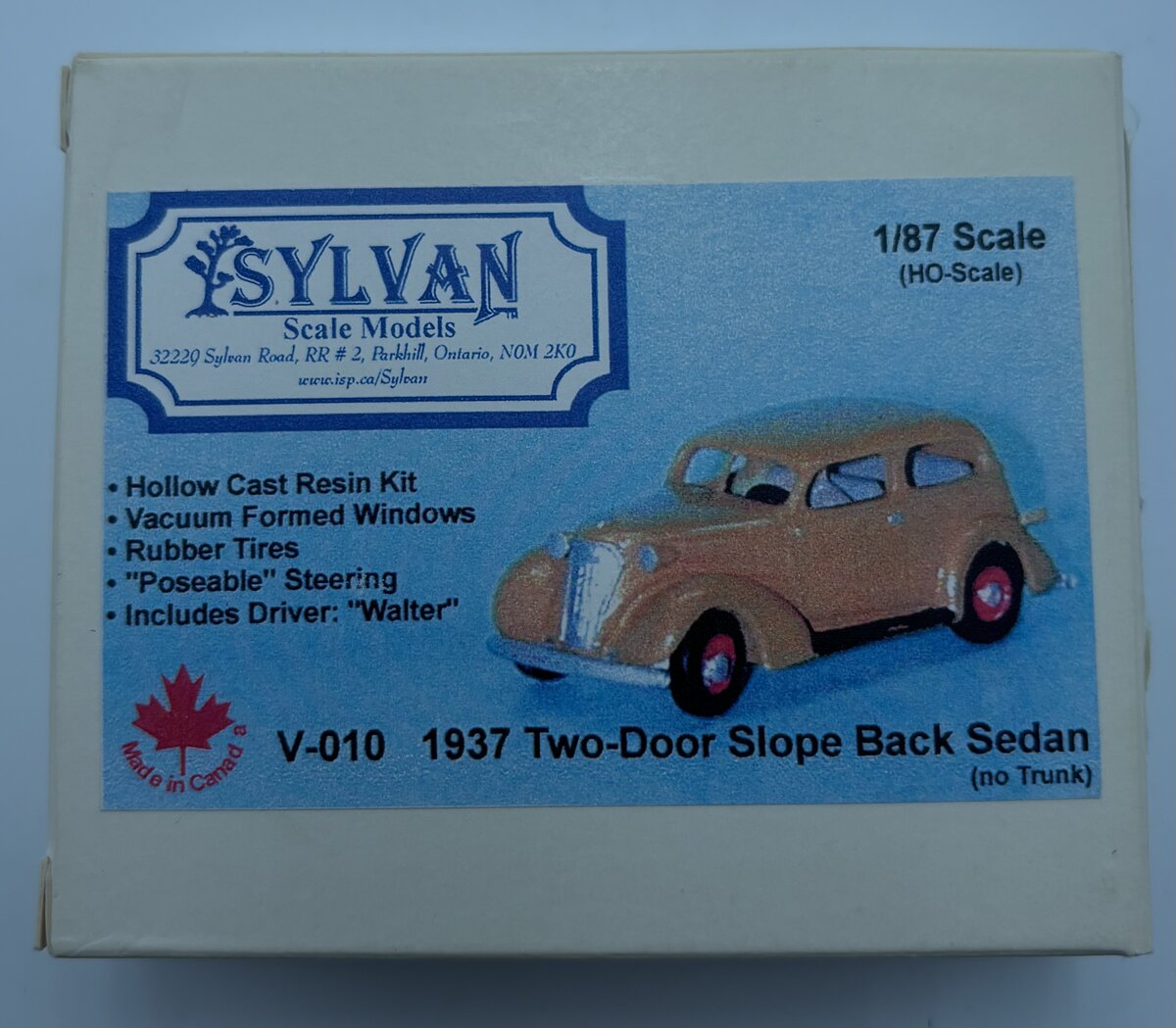 Sylvan Scale Models V-010 HO Scale 1937 Two Door Slope Back Sedan Kit