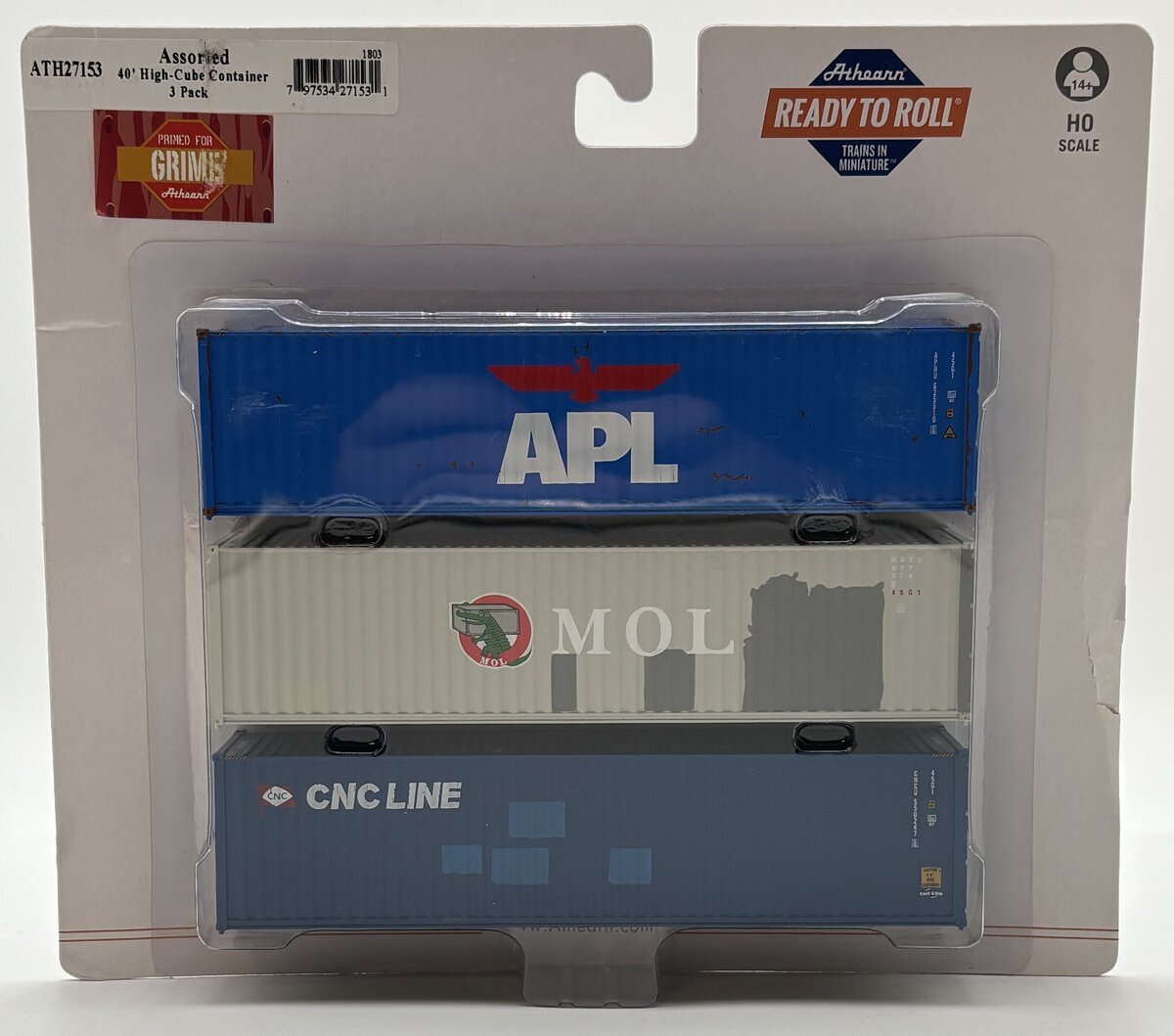 Athearn 27153 HO APL/MOL/CNC Line RTR 40' Hi-Cube Containers (Pack of 3)