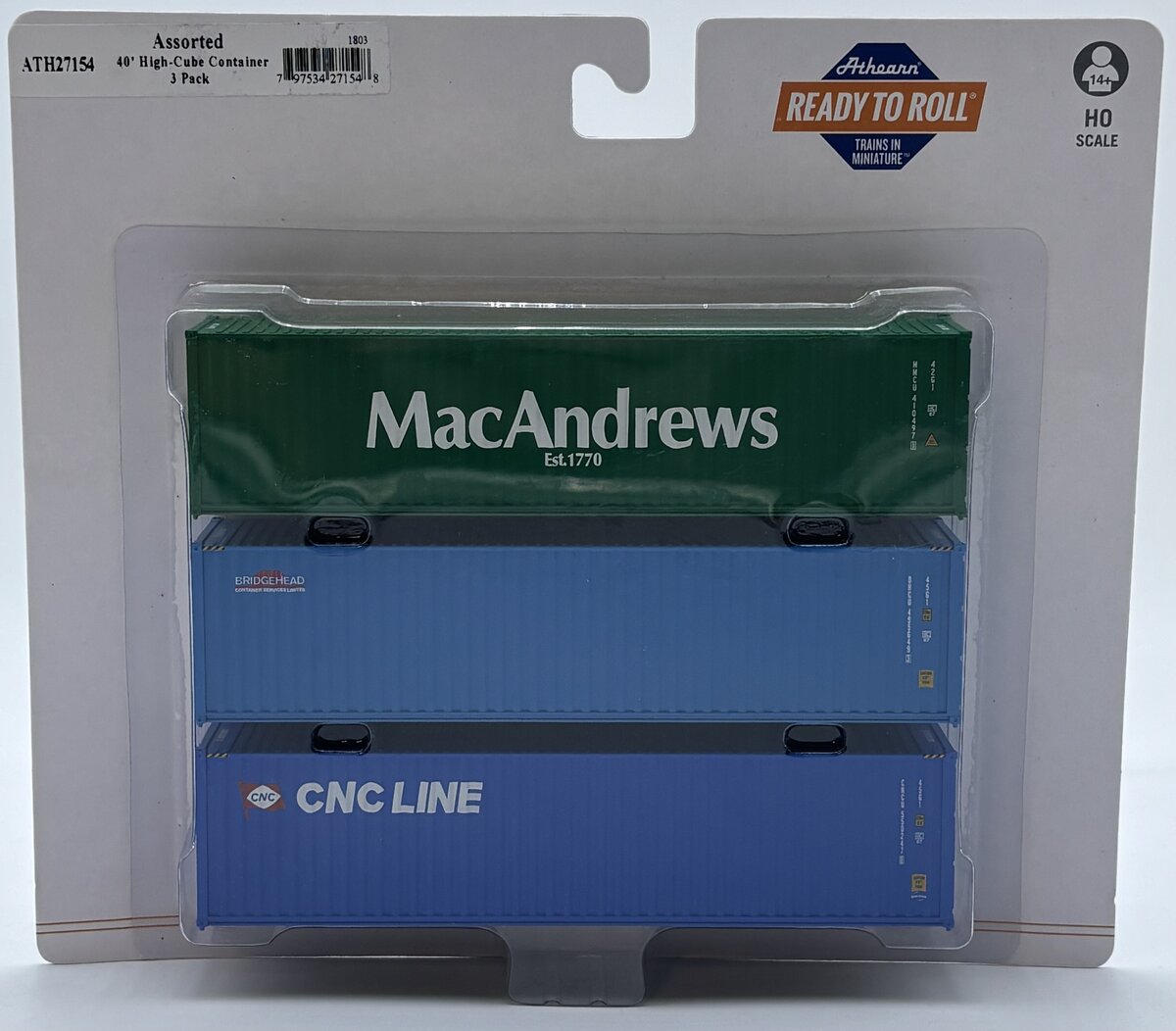 Athearn 27154 HO MMCU/BHCU/CNCU 40' Hi-Cube RTR Container (Set of 3)