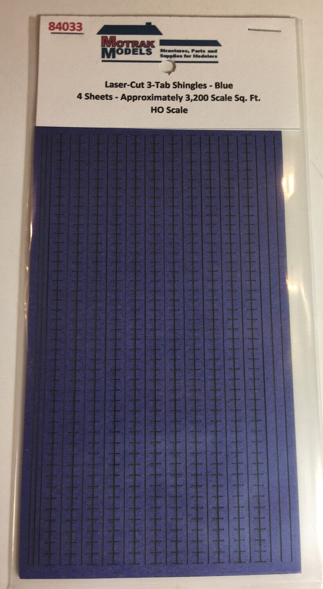 Motrak Models 84033 HO Blue Laser-Cut 3-Tab Shingles (Pack of 4)