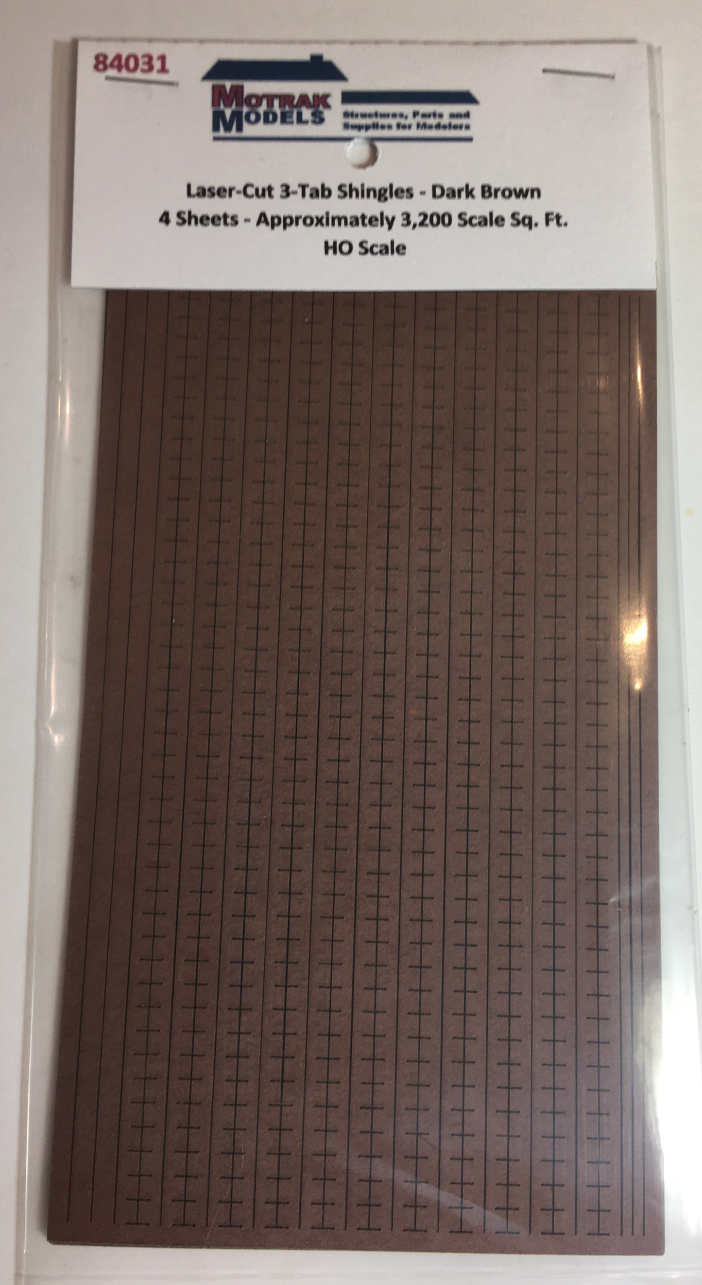 Motrak Models 84031 HO Dark Brown Laser-Cut 3-Tab Shingles (Pack of 4)
