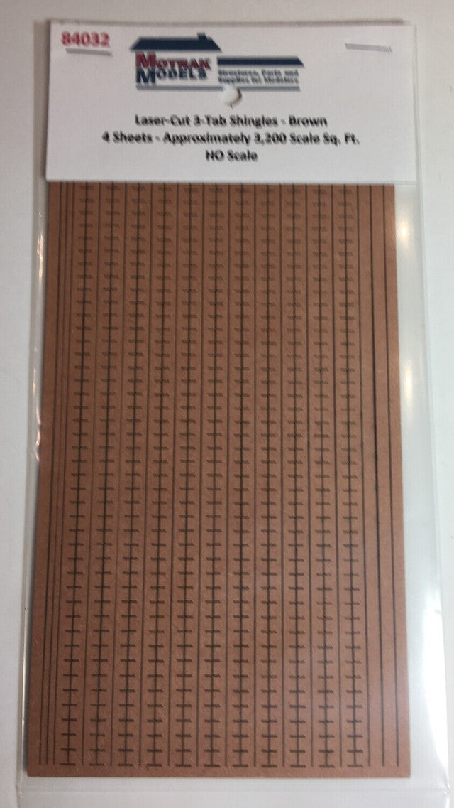 Motrak Models 84032 HO Brown Laser-Cut 3-Tab Shingles (Pack of 4)