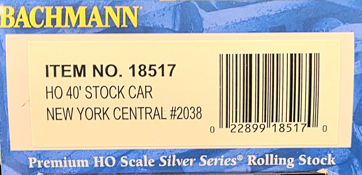 Bachmann 18517 HO New York Central 40' Stock Car #2038