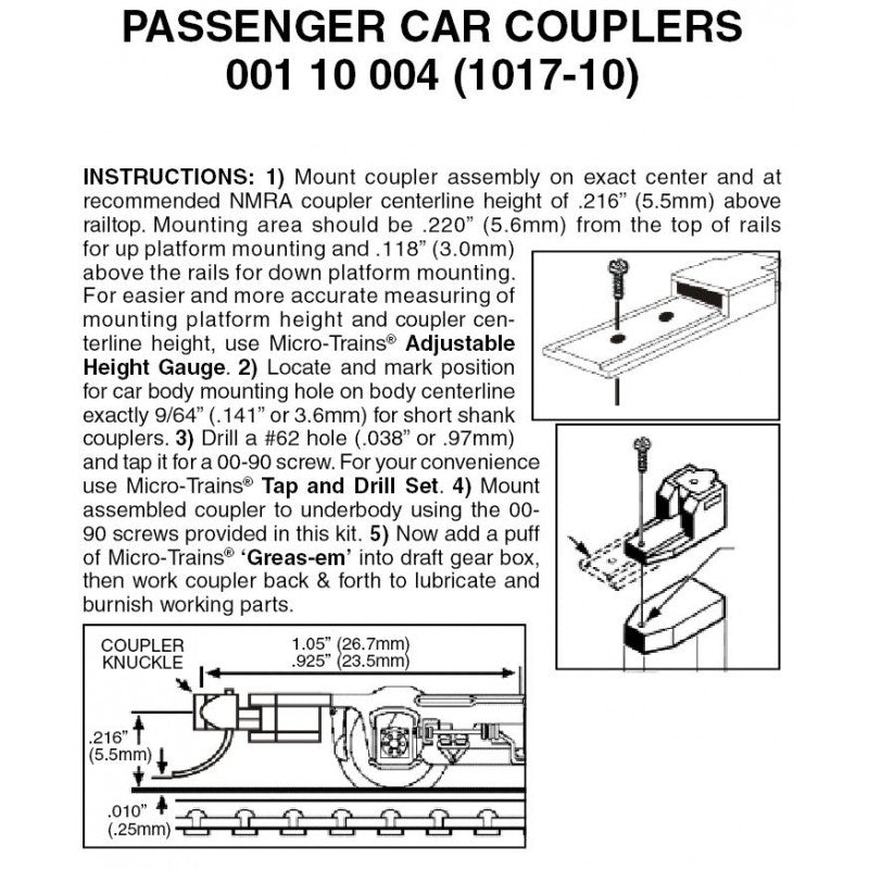Micro-Trains 00110004 N (1017-10) Passenger Car Couplers