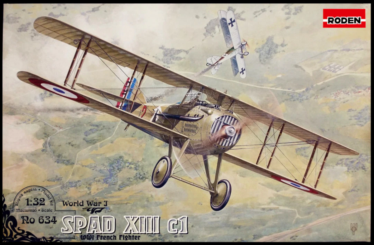 Roden Models 634 1:32 World War I SPAD XIIIc1 Biplane Military Plane Kit