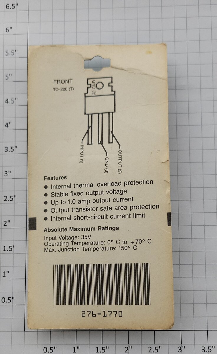 Radio Shack 276-1770 Voltage Regulator IC 5-Volt 1-AMP