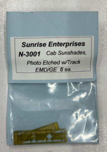 Sunrise N-3001 Cab Sunshades Photo Etched w/Track Early EMD/GE (Pack of 6)