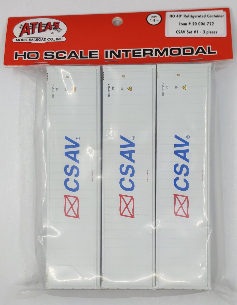 Atlas 20006722 HO Scale CSAV Set #1 40' Refrigerated Container (Set of 3)