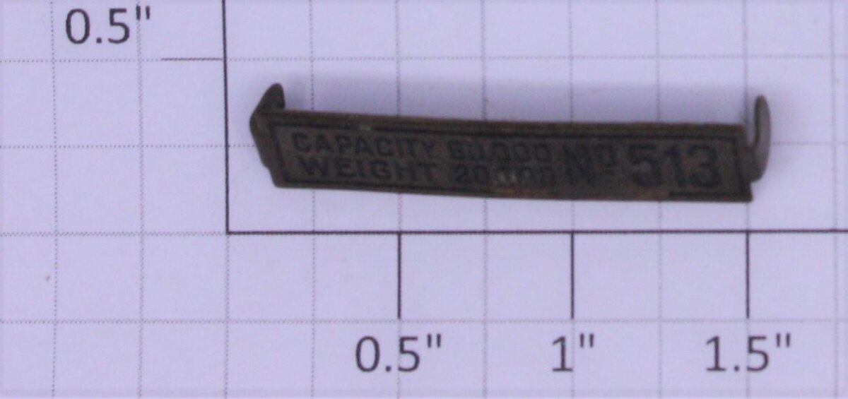 Lionel 513-X1 No.513 Brass Weight Capacity Nameplate