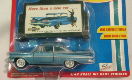 Road Champs 61410 1:43 Scale Blue Metallic 1959 Chevrolet Impala W/Billboard