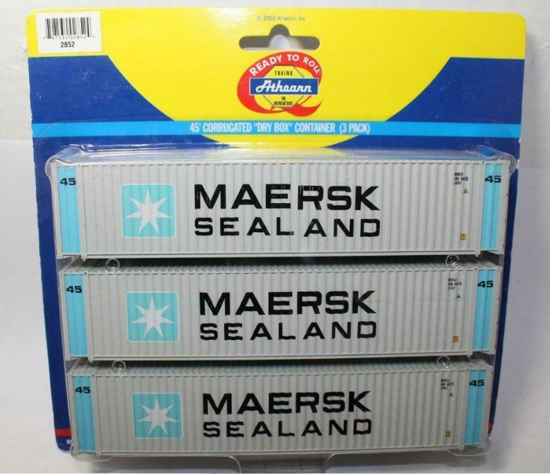 Athearn 2852 HO Maersk Sealand 45' Corrugated Dry Box Container (Pack of 3)