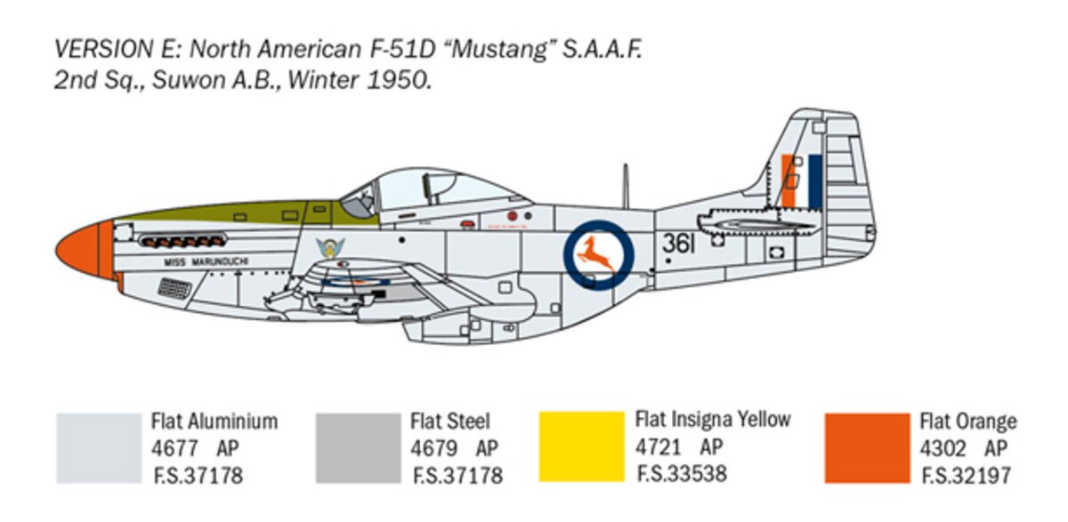 Italeri 1452 1:72 North American F-51D Mustang War Military Aircraft Plane Kit