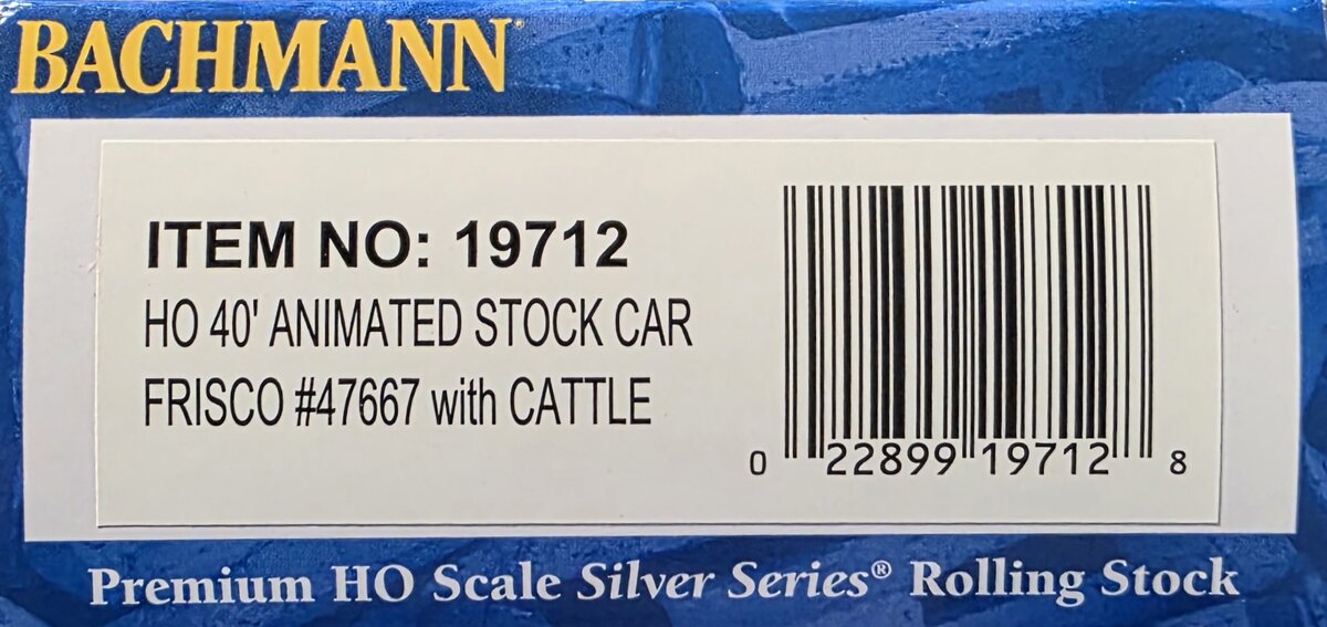 Bachmann 19712 HO Frisco 40' Animated Stock Car with Cattle #47667