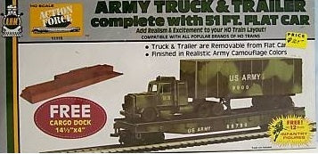 AHM 11115 HO Army Truck & Trailer Complete With 51Ft. Flat Car