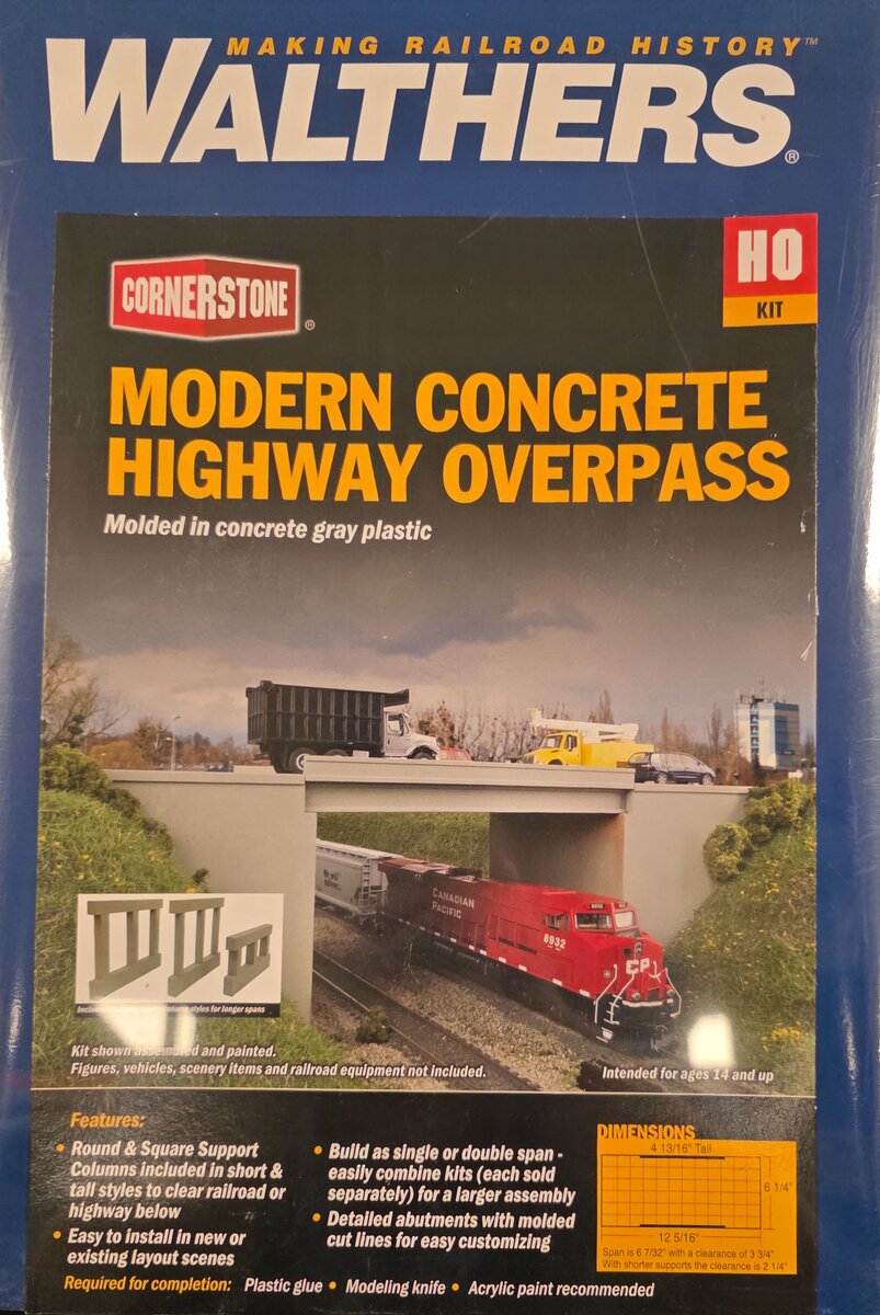 Walthers 933-4566 HO Modern Concrete Highway Overpass Kit