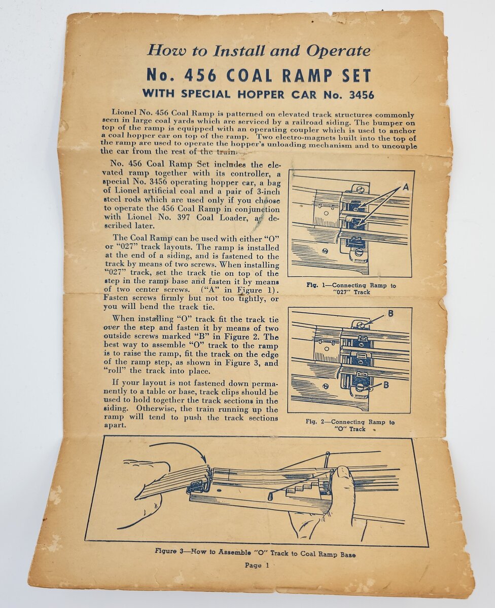 Lionel 456-93 456 Coal Ramp Instruction Sheet