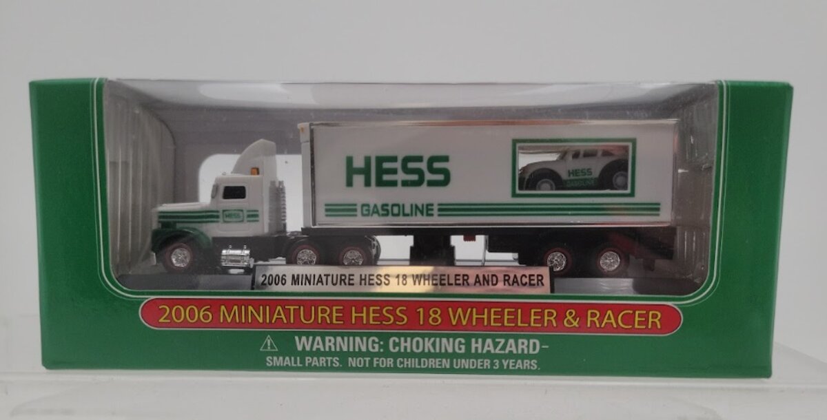 Hess 2006 White & Green Miniature 18 Wheeler & Racer