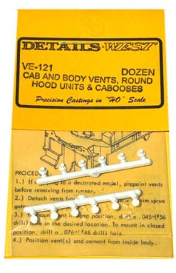 Details West VE-121 HO Ca & Body Vents Hood Units & Cabooses