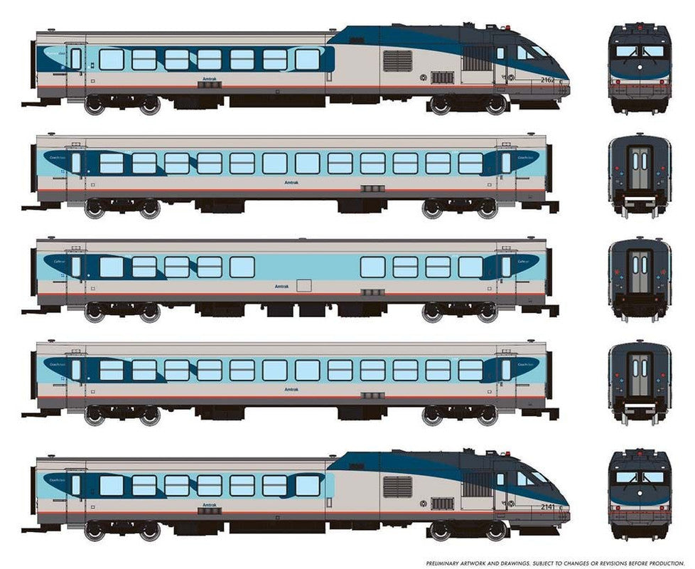 Rapido Trains 525505 N Amtrak Phase V RTL Turboliner - DC/DCC/Sound (Set of 5)
