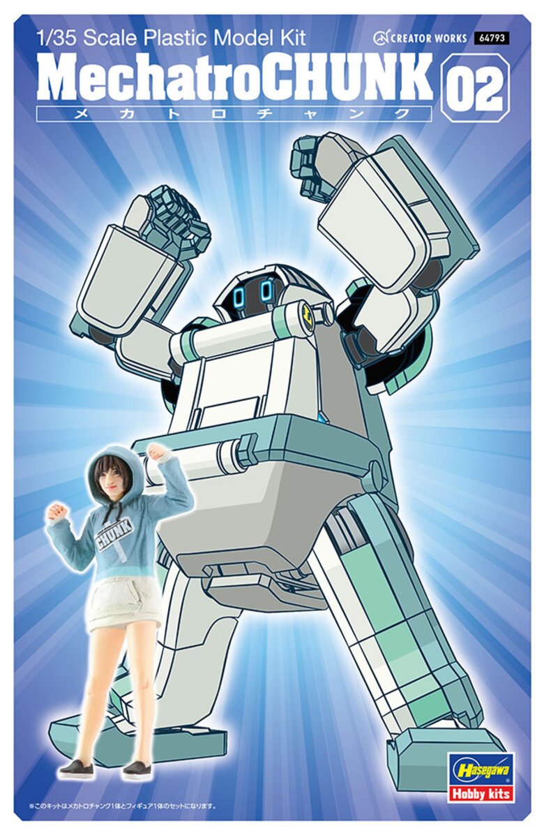 Hasegawa 64793 1:35 Mechatro Chunk #02 Grayish Mint & Support Girl Figure Kit